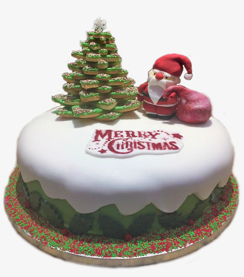 Christmas Cake With Santa & Christmas Tree - Cake, transparent png download