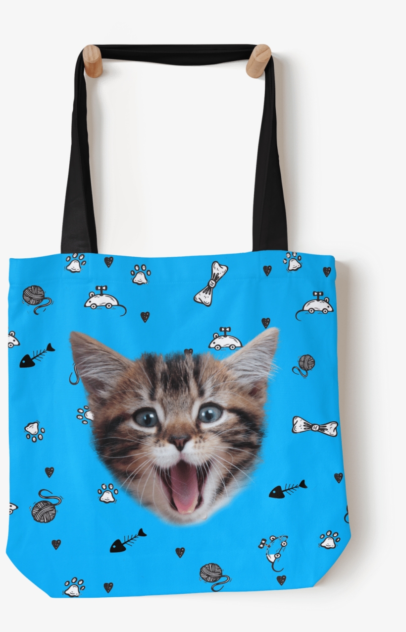 Custom Tote Bag Cat Photo Face Blue - Shiba Inu Puppy, transparent png download