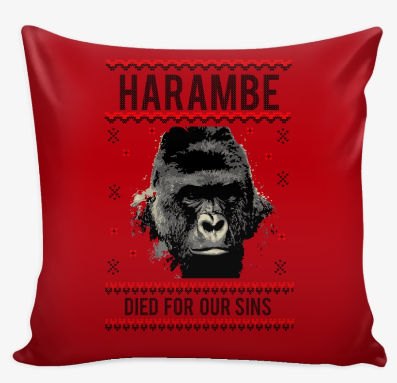 Harambe Died For Our Sins Festive Funny Ugly Christmas - Throw Pillow, transparent png download