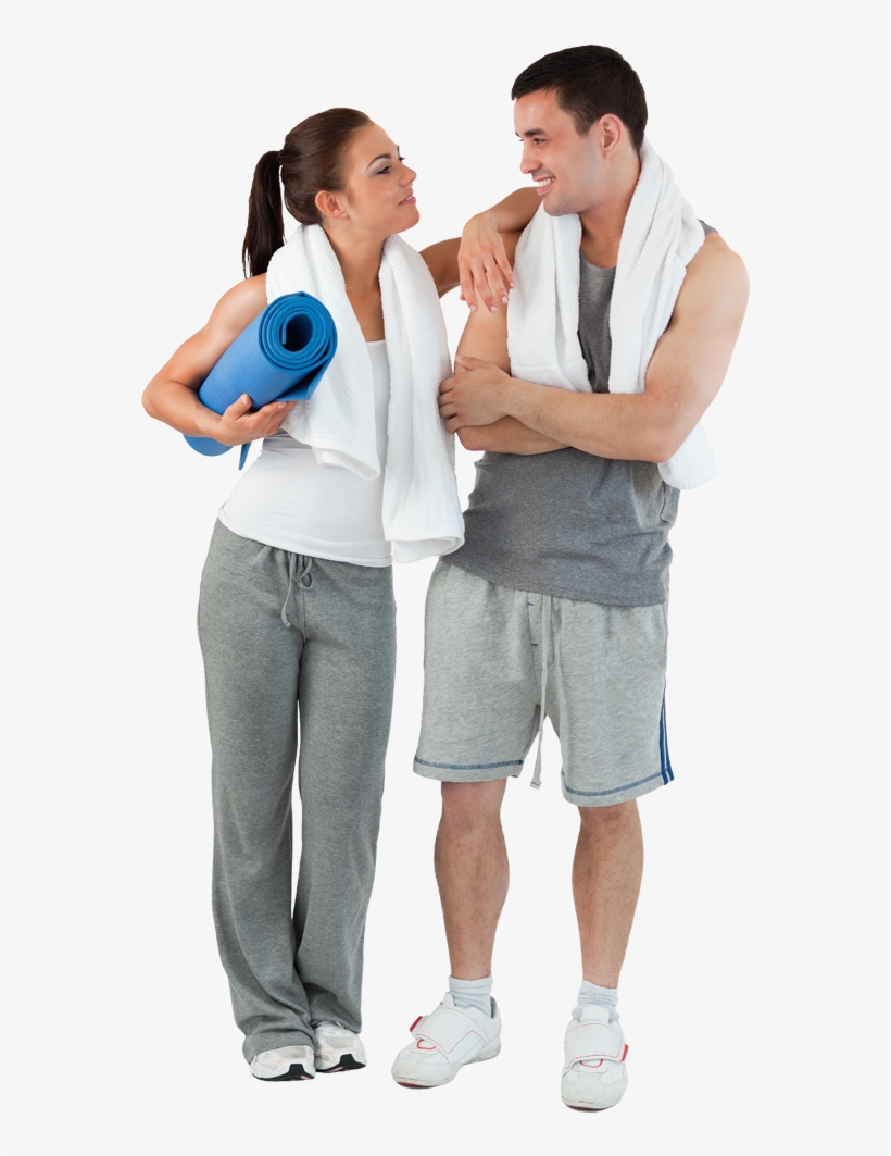 Woman And Man At Gym With Towels Around Their Necks - Fitness Man And Woman Png, transparent png download