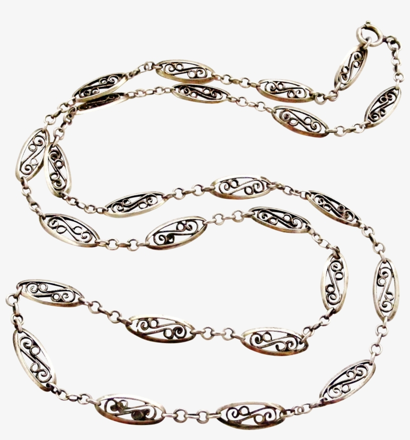 French Antique Silver Filigree Chain 31 Inches Long - Chain, transparent png download