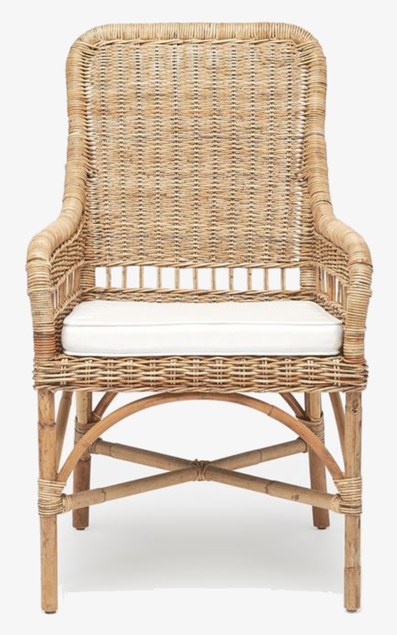 Wicker Arm Chair With Cushion Front View - Chair, transparent png download