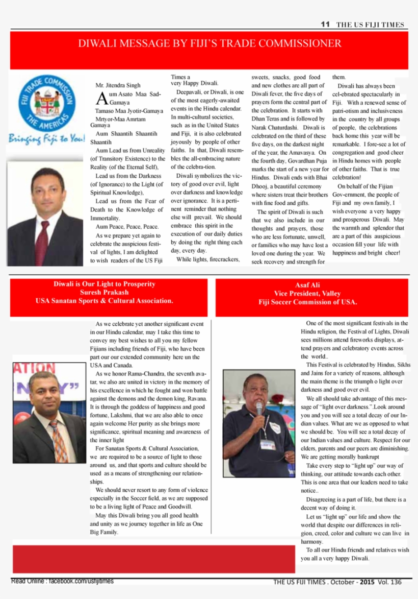 11 The Us Fiji Times Diwali Message By Fiji S Trade - Text Page - Holy Land - The Necropolis, transparent png download