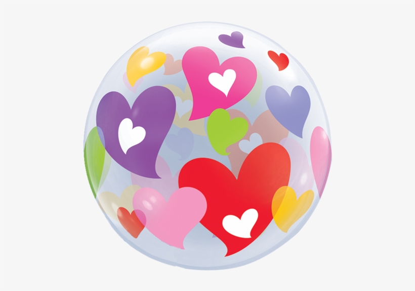22" Colourful Hearts Single Bubble Balloon - 22" Colorful Hearts Bubble Balloon, transparent png download