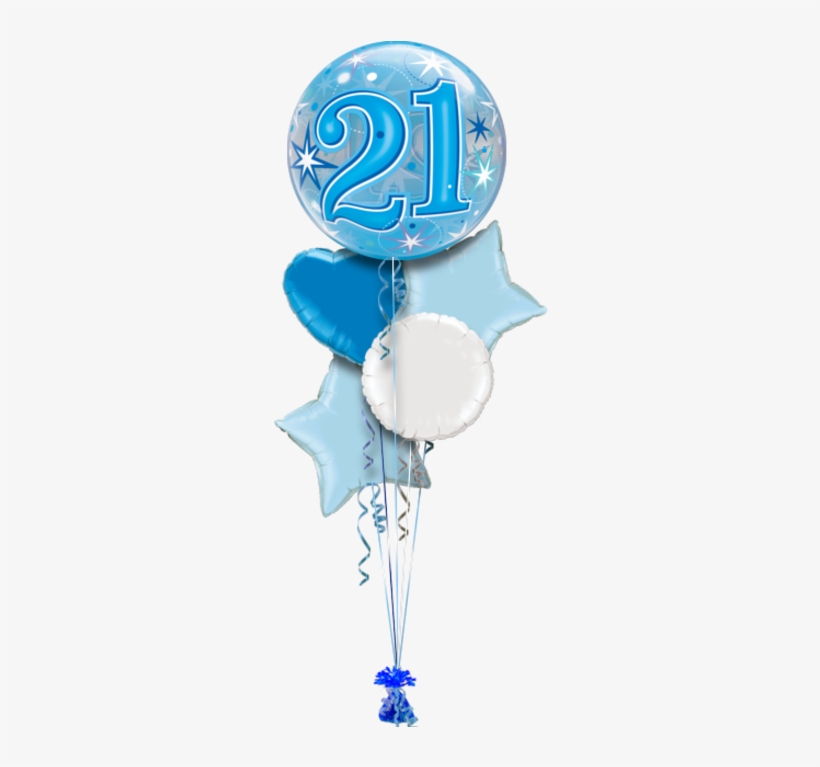 Blue 21st Birthday Bubble Special Age Balloon - 22" Single Bubble 21 Blue Starburst Sparkle - Mylar, transparent png download
