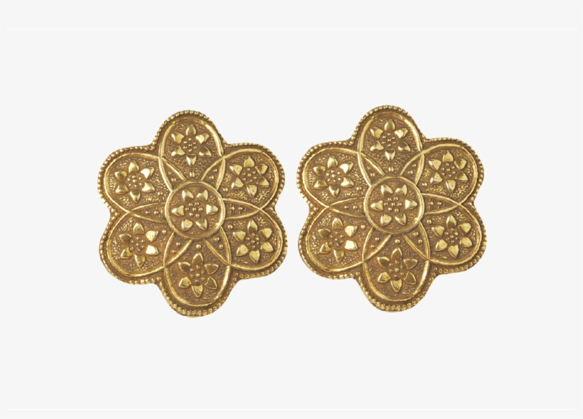 Oxidised Silver Round Flower Earrings With 18 K Gold - Round Flower Stus In Gold Plated Sterling Silver -, transparent png download