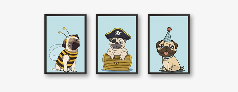 Set Of 3 Frames - Pug, transparent png download