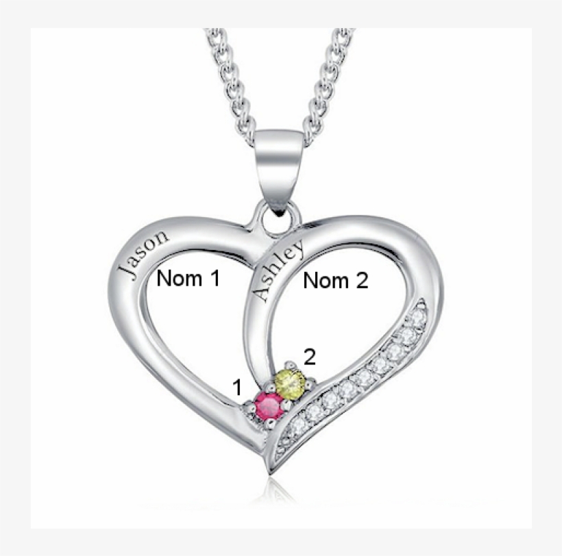 Couple Heart Necklace - Personalized Birthstone Necklaces & Pendants Couple, transparent png download