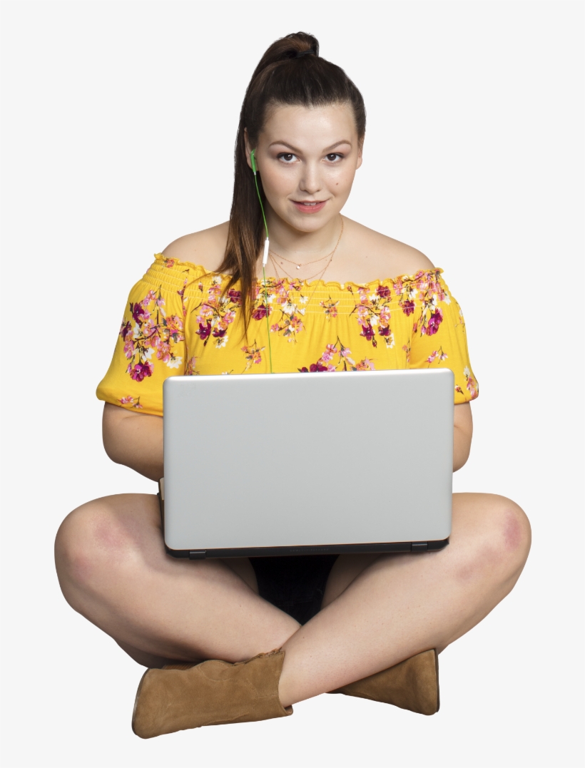 Woman Using Laptop - Sitting, transparent png download