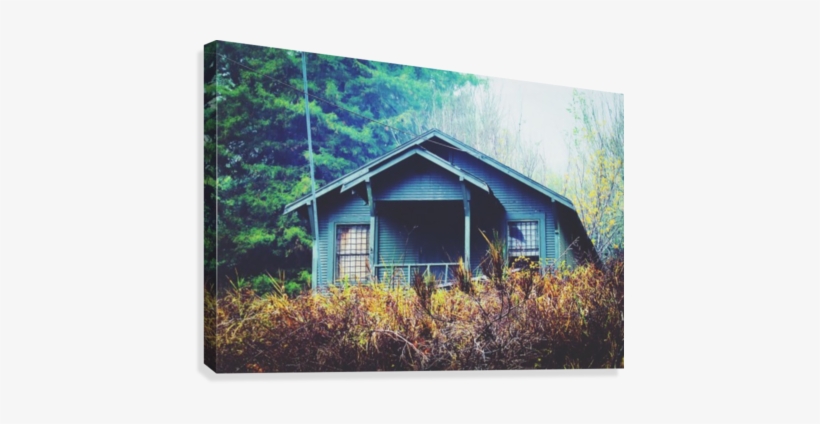 Green Wooden House In The Forest In Winter Canvas Print - Canvas Print, transparent png download