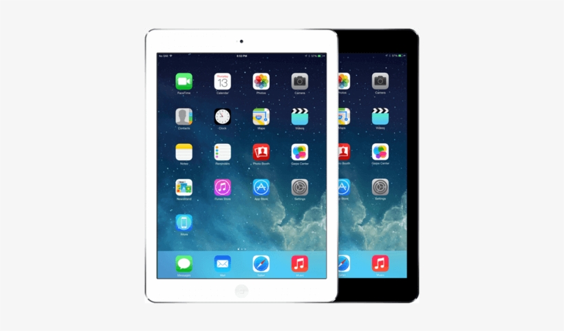 7 Inch Ipads Air, A White One Is On The Left And Behind - Apple Ipad Air - Wi-fi - 16 Gb - Silver - 9.7", transparent png download