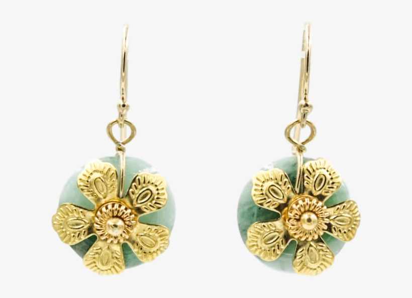 Gold Jade Plum Blossom Earrings - Traditional Gold Jade Chinese Earrings, Handmade Jade, transparent png download