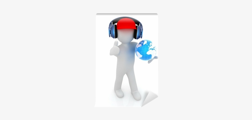 3d White Man With Earth And Headphones Wall Mural • - Thumb, transparent png download