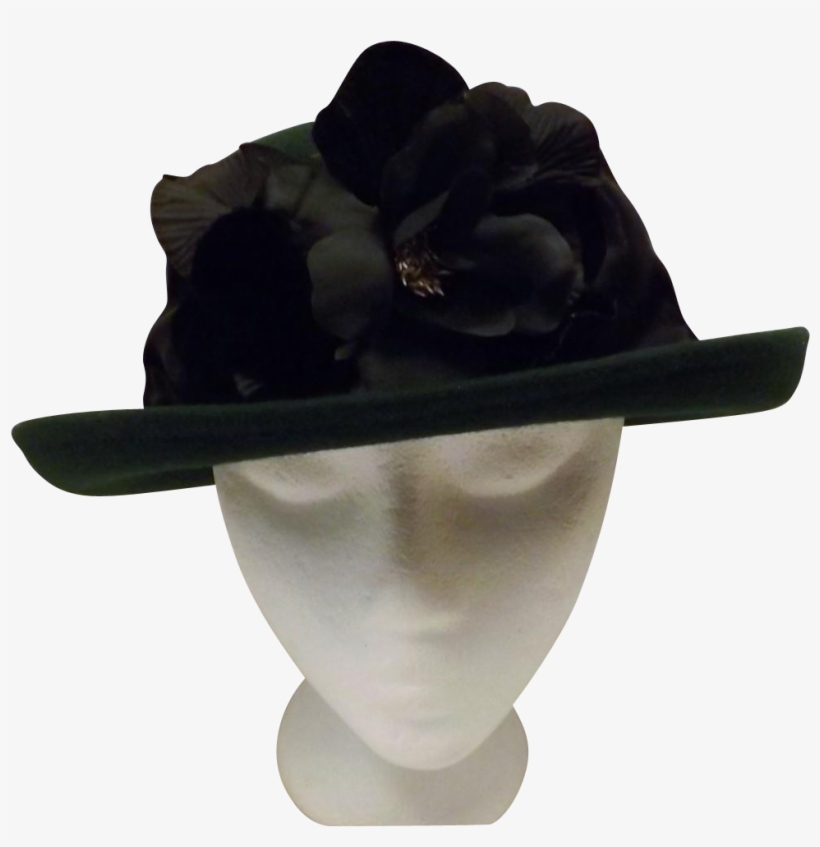 Hunter Green Bowler Derby Women's Hat With Black Flower - Hat, transparent png download