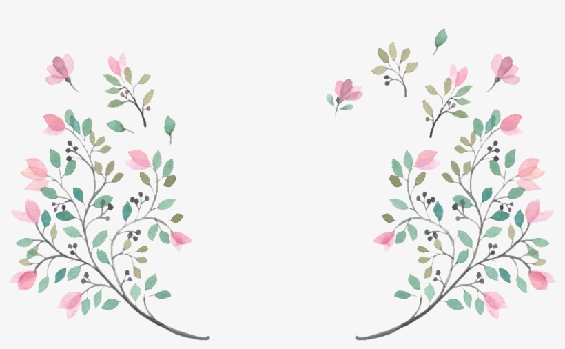 Green Leaves And Small Flowers Beautiful Hd Hand Painted - Bouganvillawatercolor-papier-teller 8 Papierteller, transparent png download