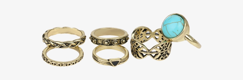Alloy Engraved Artificial Turquoise Ring Set Golden - Ring Party Daily Casual Jewelry Alloy Women Ring 1set, transparent png download