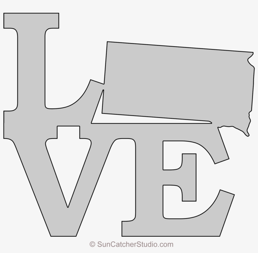 South Dakota Love Map Outline Scroll Saw Pattern Shape - Stencil, transparent png download