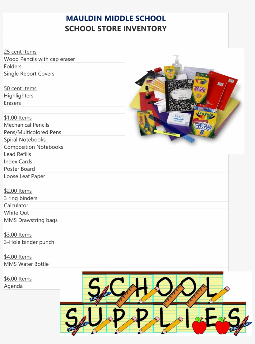 School Store Inventory Main Image - . Third Through Fifth Grade Supply Pack, transparent png download
