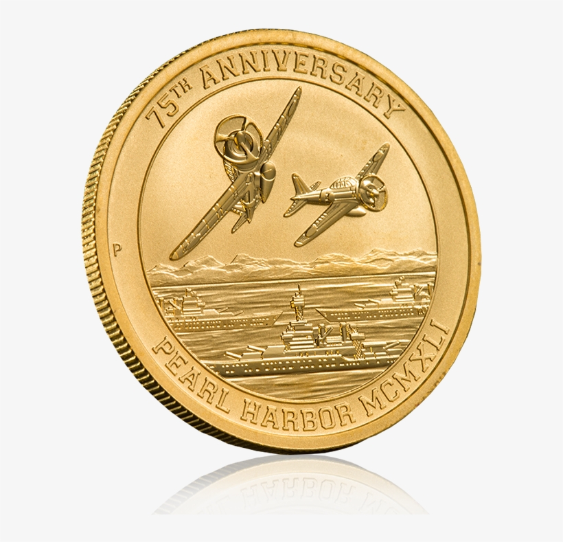 Front View Of 2016 Pearl Harbor Gold Coin With Shadow - 2016 Tuvalu 1 10 Oz Gold Pearl Harbor Bu, transparent png download