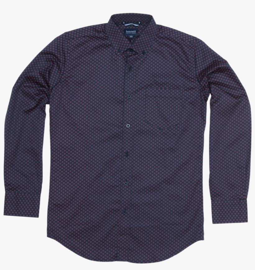 Bennett Casual Printed Shirt In Navy/orange - Long-sleeved T-shirt, transparent png download