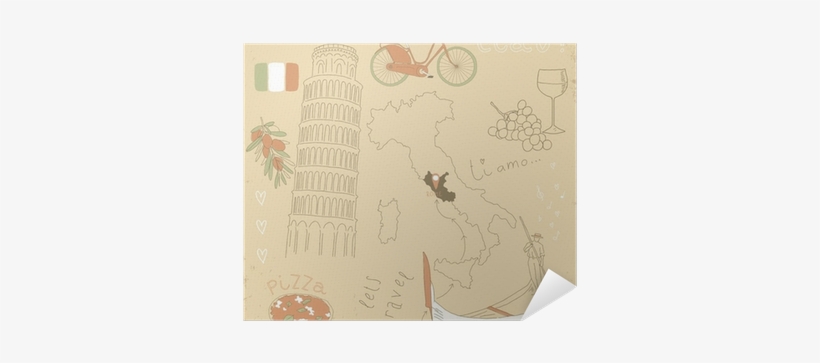 Vector Set Of Italy Symbols On Vintage Old Papers - Motif, transparent png download