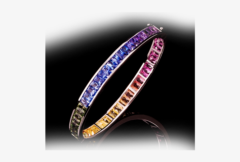 Rainbow Sapphires 18k White Gold Bangle - Rainbow Fine Jewelry, transparent png download