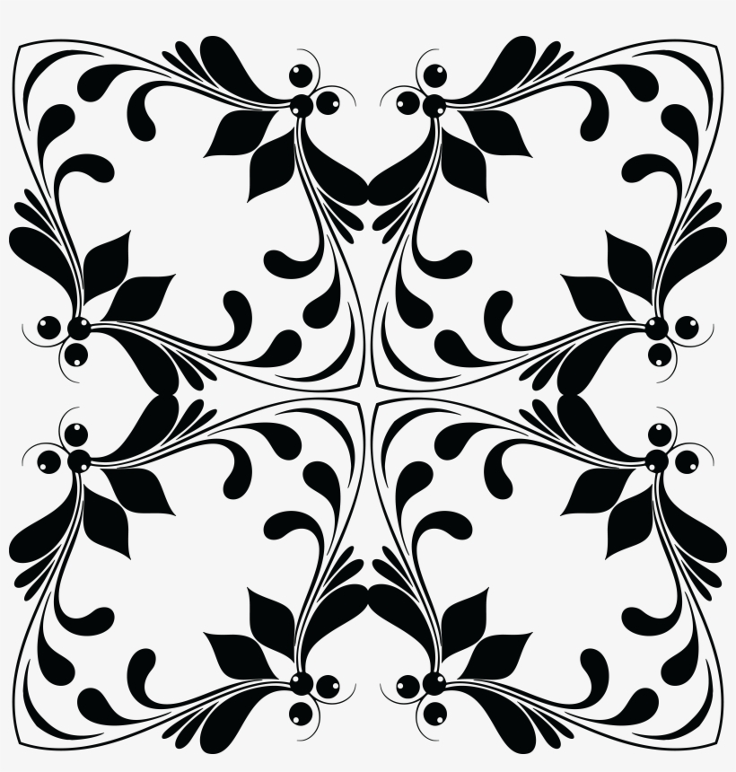 Free Clipart Of A Floral Design Element - Black And White, transparent png download