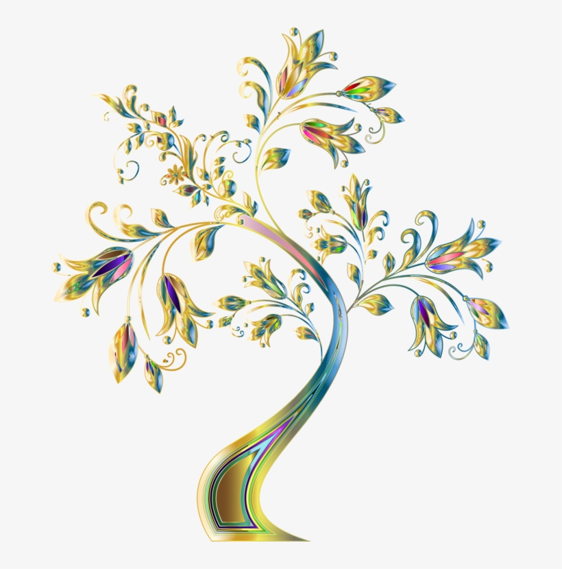Flower Tree White Floral Design Stencil - Clip Art Floral Tree, transparent png download