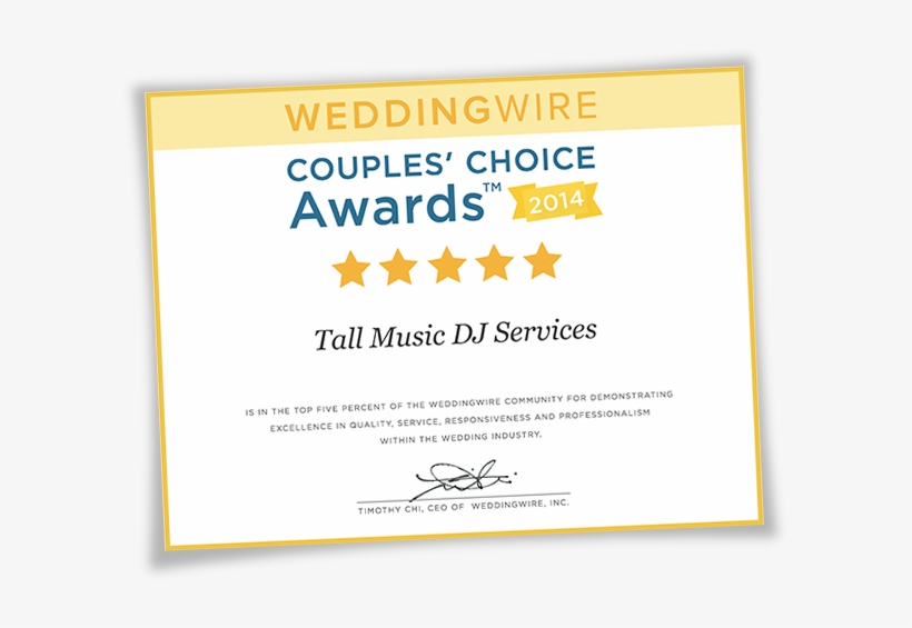 [center] Wedding Wire Couple's Choice Awards 2014 Certificate - 2014 Weddingwire Certificate, transparent png download