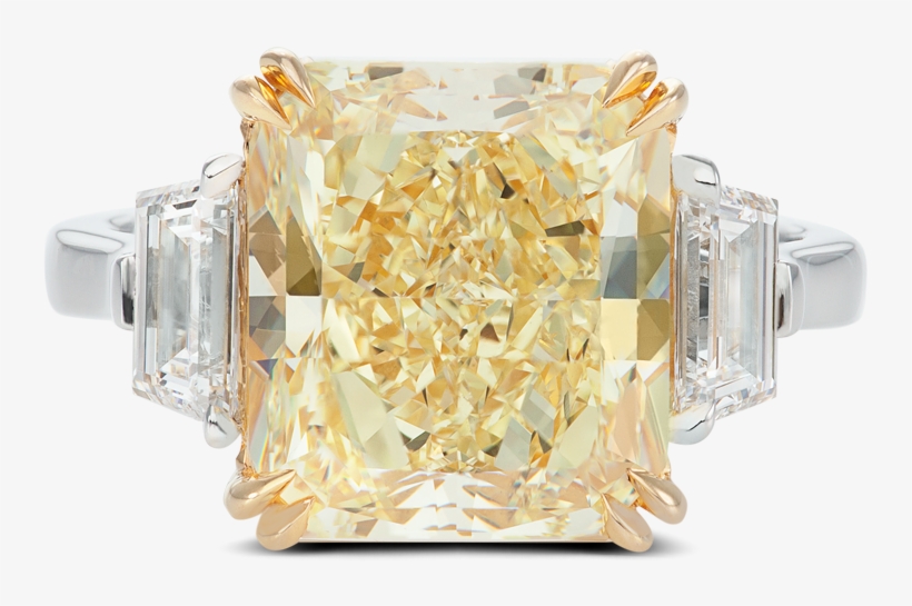 Ring Kelly Three Stone Yellow Diamond Trapezoids Platinum - Diamond, transparent png download