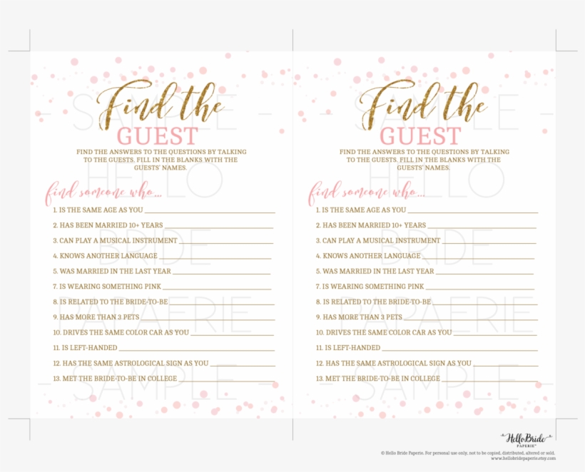 'find The Guest' Bridal Shower Game Hello Bride Paperie - Bridal Shower, transparent png download