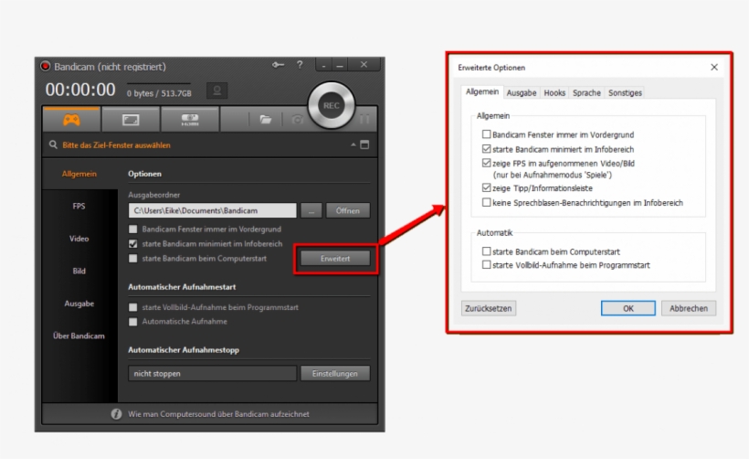 Das Erweitert-menü Bietet Verfeinerte Einstellungen - Bandicam, transparent png download