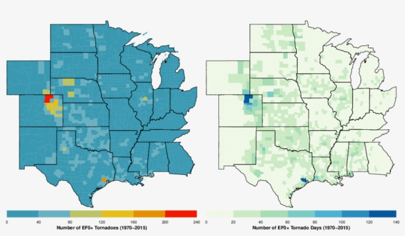 Number Of Tornadoes 1970 2015 And Number Of Days With - Labor Force Participation Rate Map, transparent png download