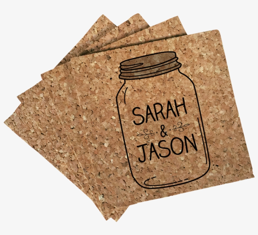Mason Jar Love Cork Coasters - Cork Coasters(pack Of 4), transparent png download