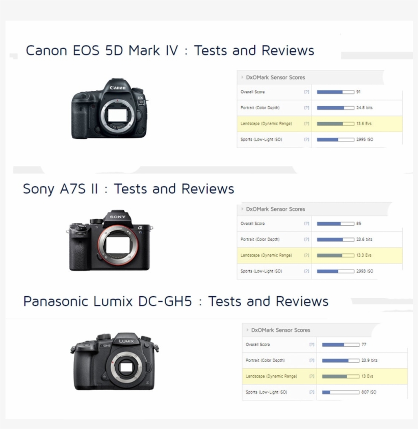 The Overall Dynamic Ranges Of The Cameras, As Measured - Canon Eos 5d Mark Iv Dslr Camera, transparent png download