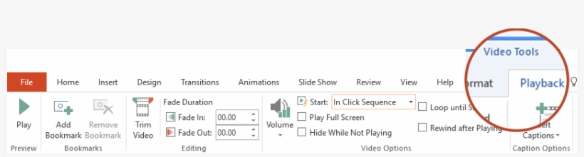 The Video Tools Playback Tab On The Powerpoint 2016 - Microsoft Powerpoint, transparent png download