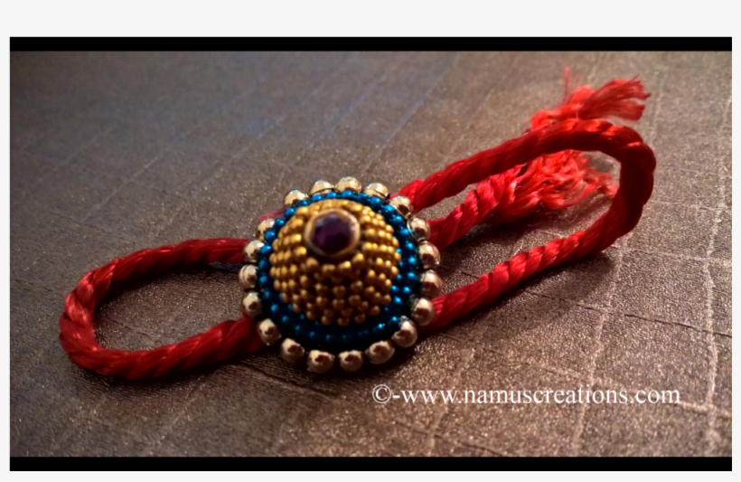 Golden And Blue Ball Chain With Golden Moti Rakhi - Quilling, transparent png download