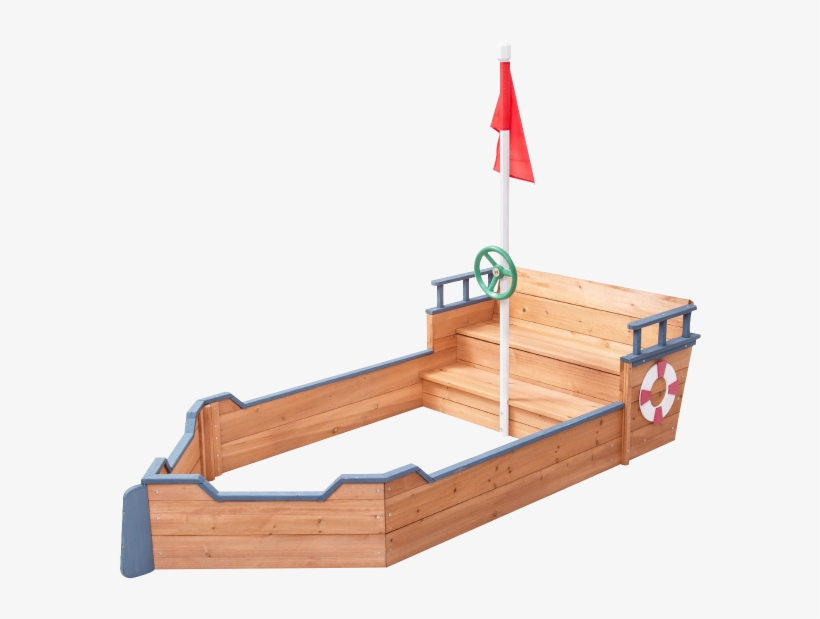 Kids Pirate Wooden Boat Sandbox With Bench And Flag - Sandpit, transparent png download