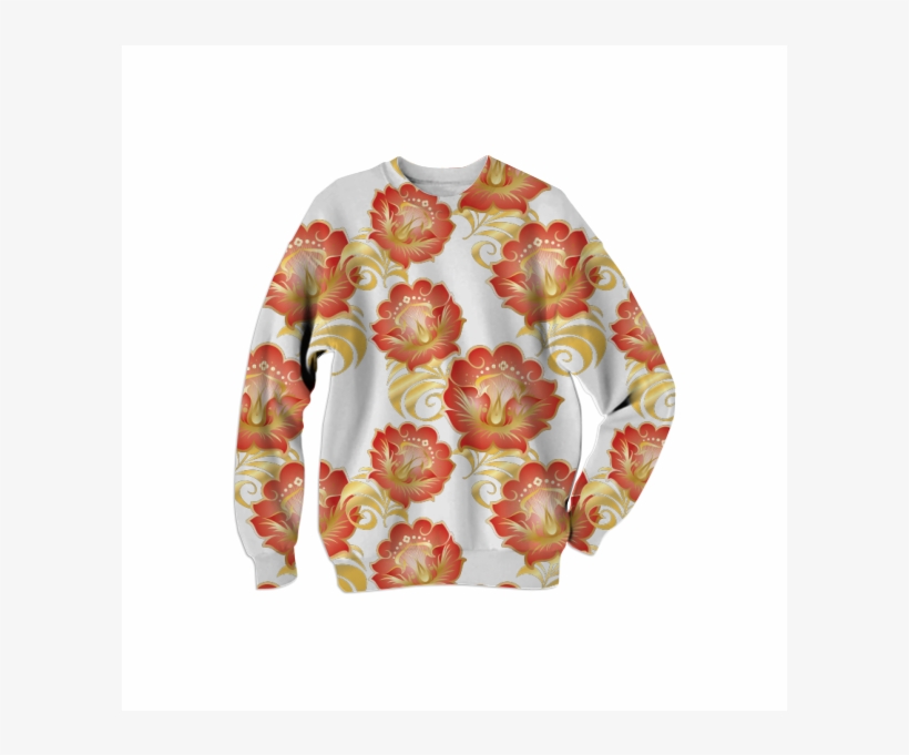 Large Abstract Flowers In Chinese Red & Gold Sweatshirt - Pattern, transparent png download