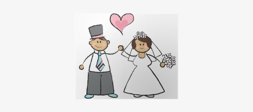 Cartoon Illustration Of A Wedding Couple Poster • Pixers® - Just Married Cartoon, transparent png download