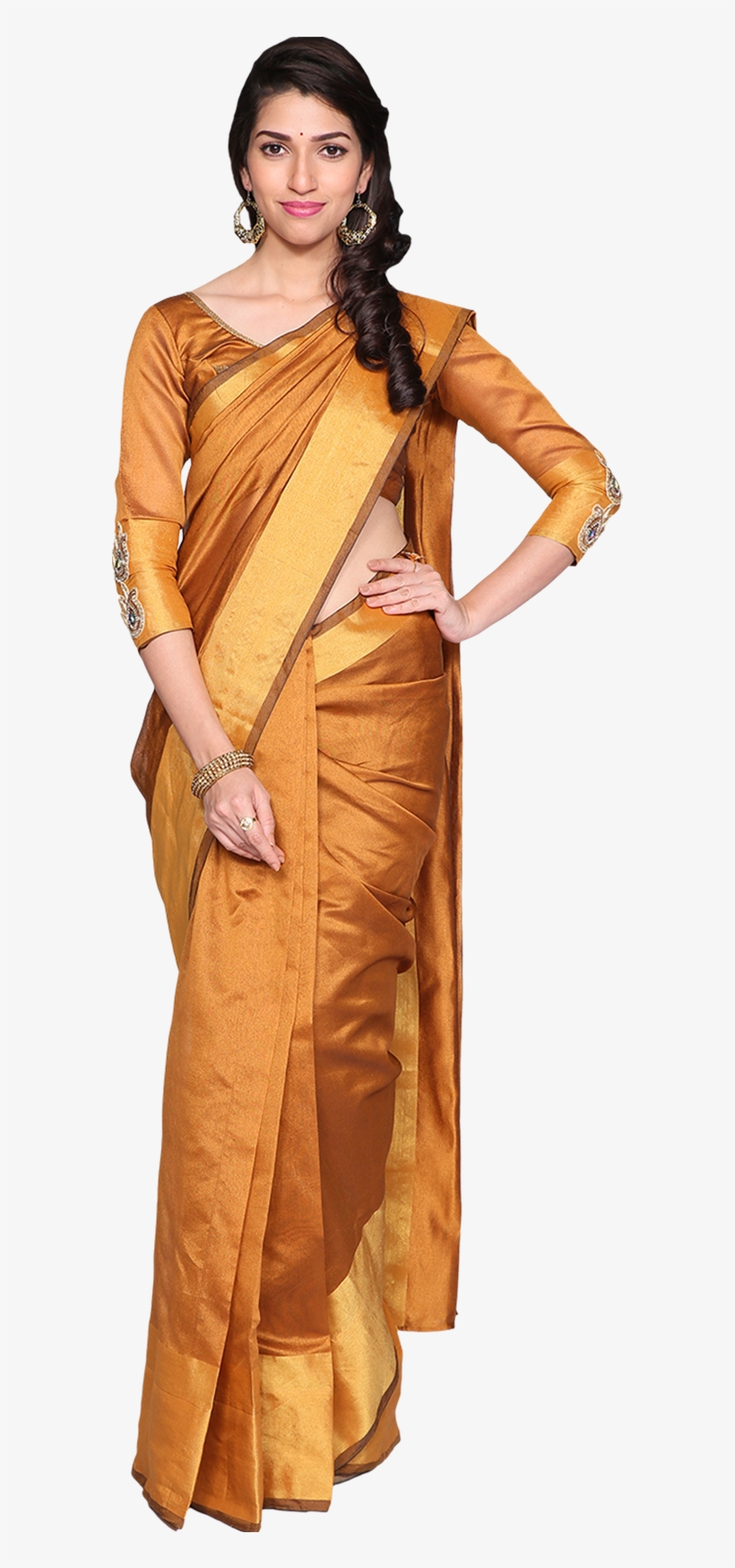 Sonakshi Mustard Cotton Silk Saree Collection - Transparent Sari Girl Png, transparent png download