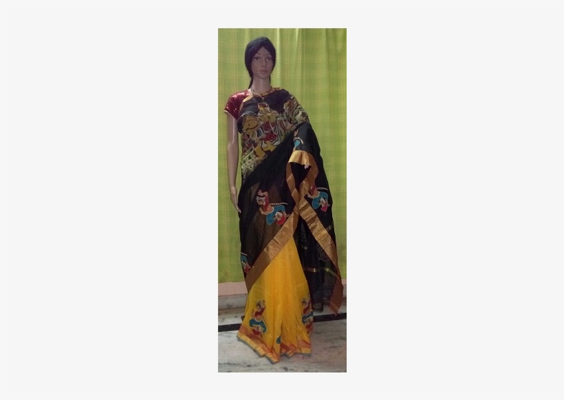 Kalamkari Hand Painted Applique Work On Patur Silk - Kalamkari Designer Applique Work Sarees, transparent png download