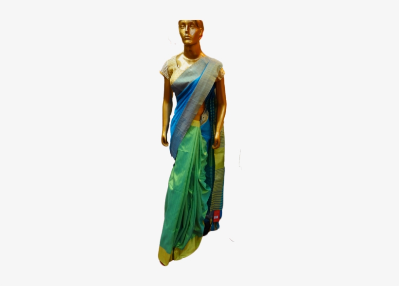 Blue And Green Saree - Sari, transparent png download