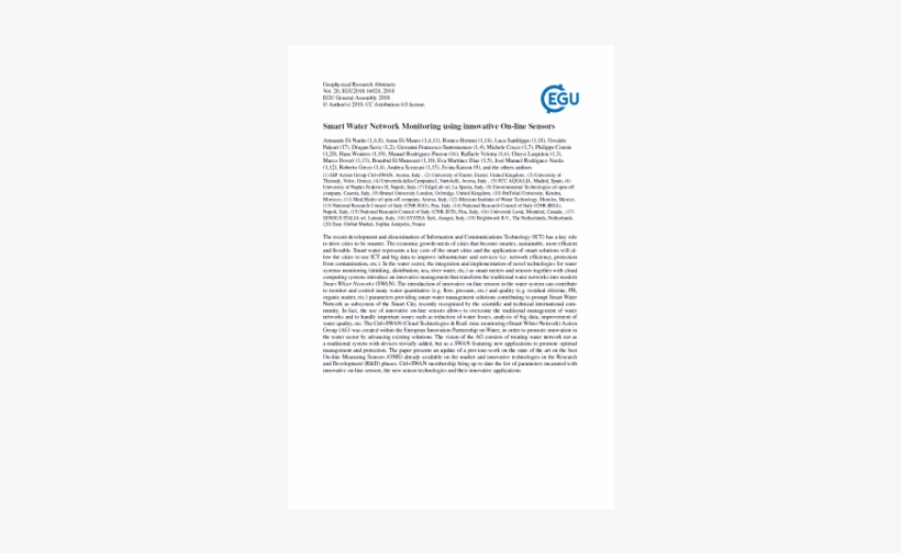 Smart Water Network Monitoring Using Innovative On-line - Document, transparent png download