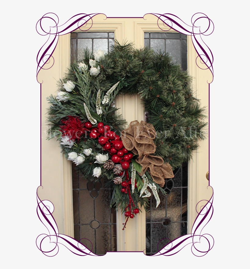Red & White Pine Wreath Flowers For Ever After Artificial - Flowers For Ever After, transparent png download