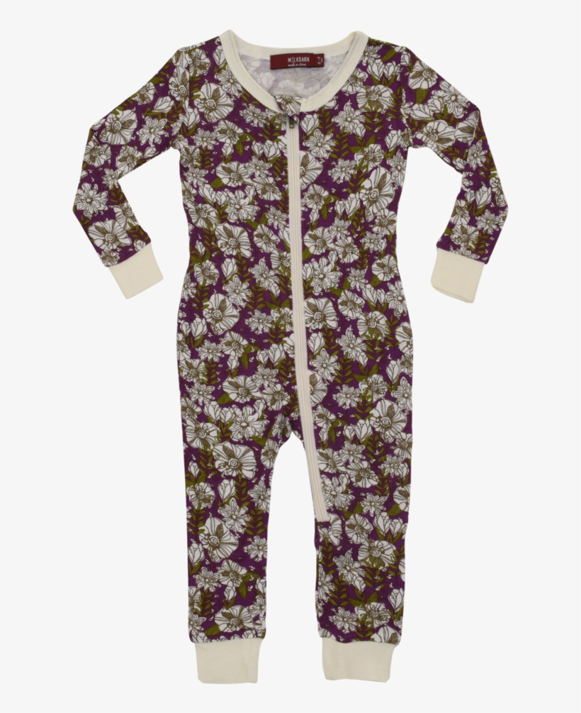 Milkbarn Baby Bamboo Zipper Pajama - Milkbarn Bamboo Kerchief Bib - Purple Floral, transparent png download