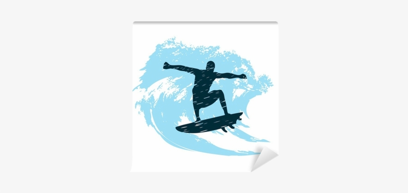 Silhouette Of A Surfer In Grunge Style Splashes Wall - Grunge, transparent png download