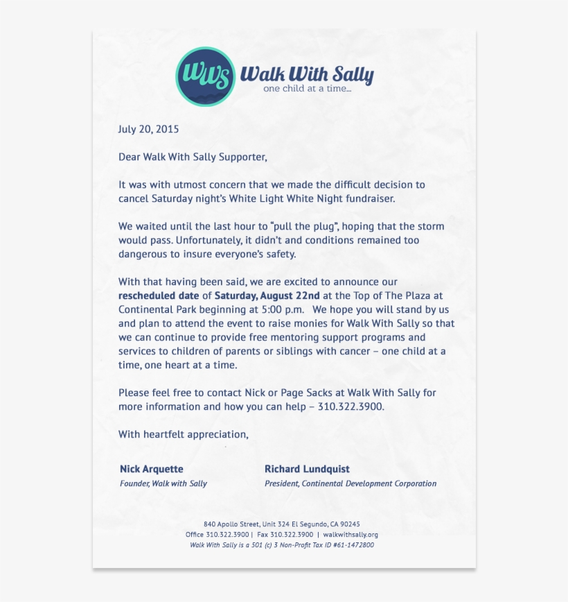 Walk With Sally Thanks You For Your Continued Support - Walk With Sally, transparent png download