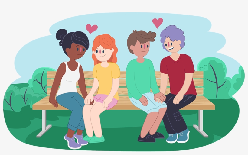 Two Girls In Love Sitting On A Bench Next To Two Boys - Kids Helpline, transparent png download