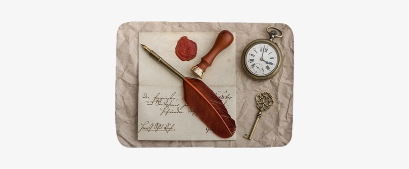 Old Letter, Antique Key And Clock, Vintage Ink Pen - Pen, transparent png download